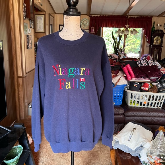 90s Niagara Falls Canada Crewneck Sweatshirt
Embroidery Spellout Blue Color. - Picture 1 of 16